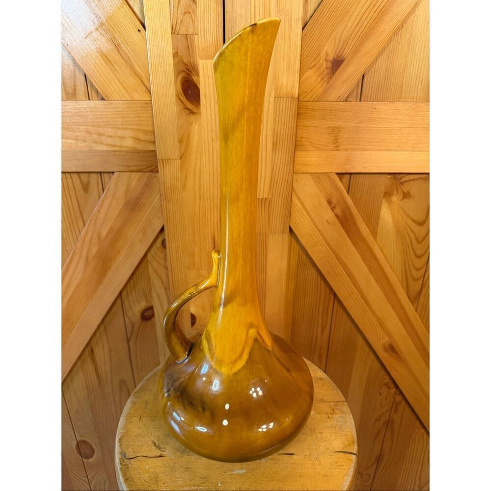 Royal Haeger Mid-Century Brown Yellow Drip Glaze Pottery Vase (7292) Read